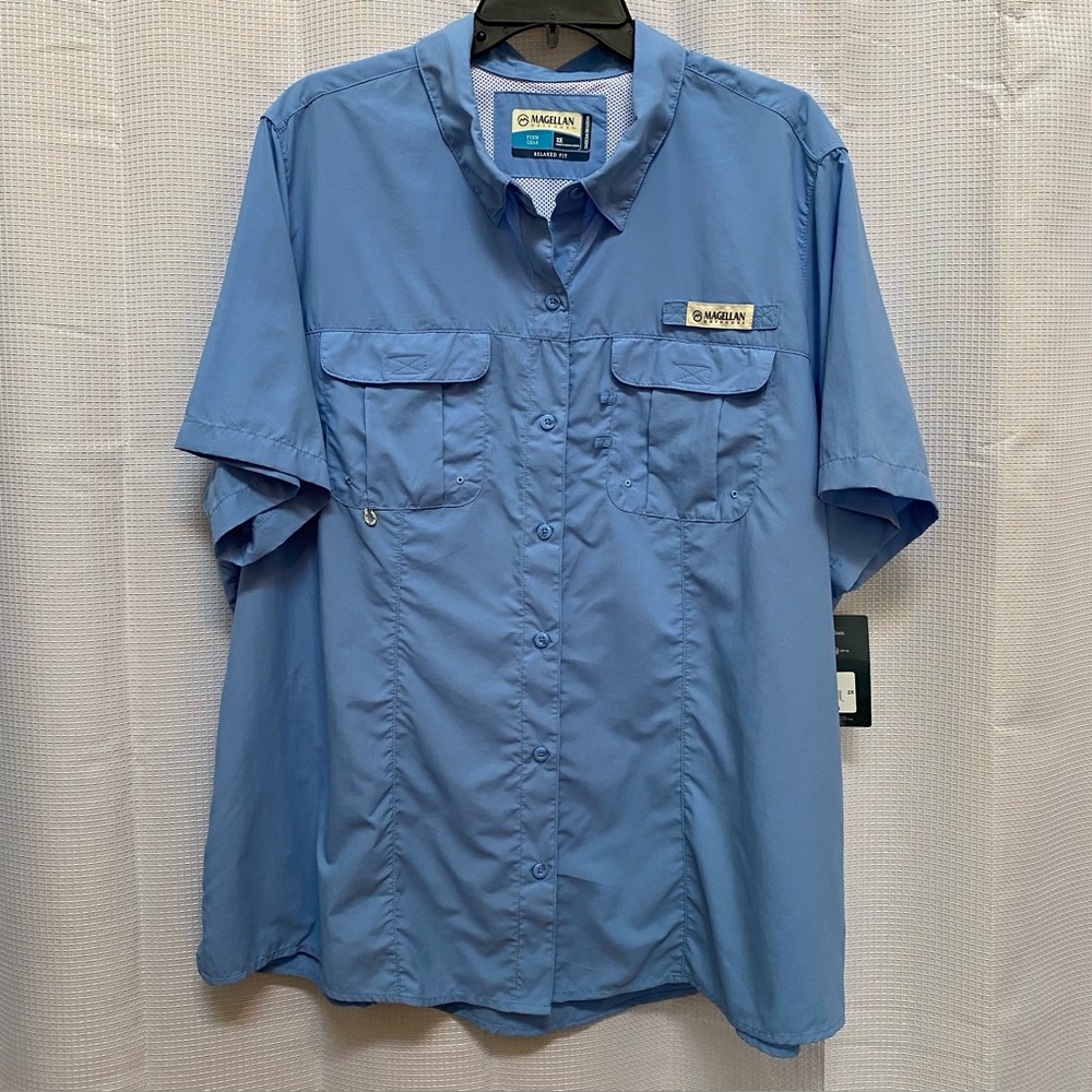 Ladies MAGELLAN NWT Fish Gear Relaxed Fit Moisture Wicking Shirt Blue 2X